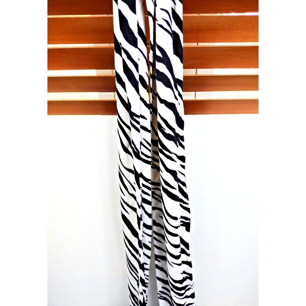 Womens Zebra Print Scarf 80" White Black Boho Animal Safari Unique Pointed Ends - Picture 2 of 7
